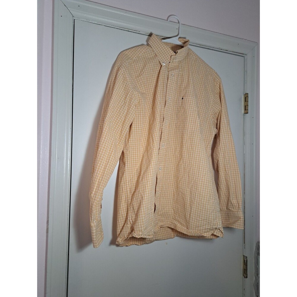 Tommy Hilfiger Men Size M Long Sleeve Button Down Yellow Plaid Shirt